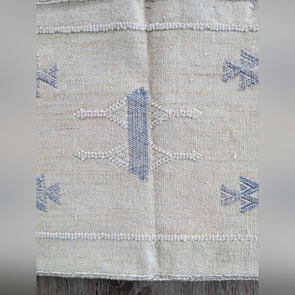 Moroccan White Blue Cactus Silk Lumbar Pillow Cover 23x14 Handwoven Boho Cushion - Picture 4 of 6